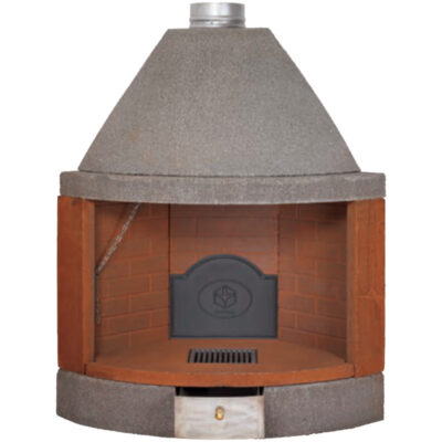 Caminetto angolare tondo refrattario fronte ghisa